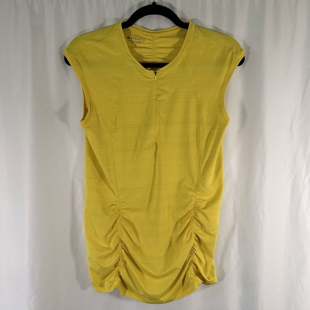 Athleta Shirt Women's Small Yellow 1/4 Zip Short Sleeve Zip Pocket